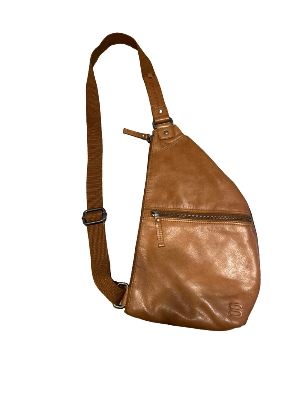 All Leather Spikes & Sparrow Sling Crossbody Bag/Pack-Brown-Multi Compartment